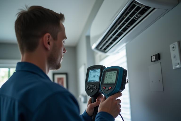 Technician performing airflow test