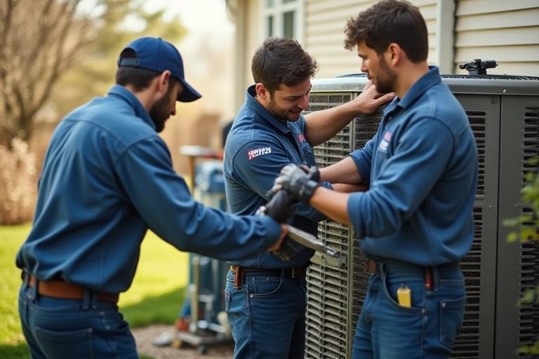 Team installing outdoor unit