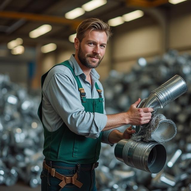Technician recycling metal ductwork