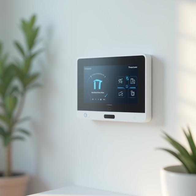 Smart thermostat on wall